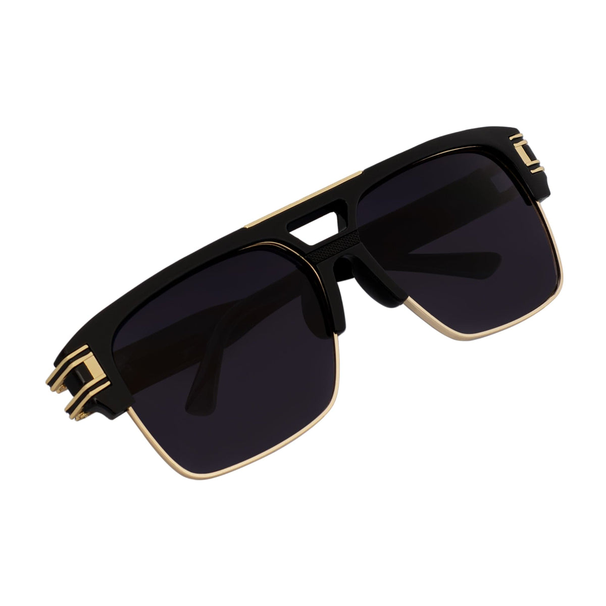MONARCH - Square Semi - Rimless Two - Tone Metal Accent Black Gold Lavender Fade