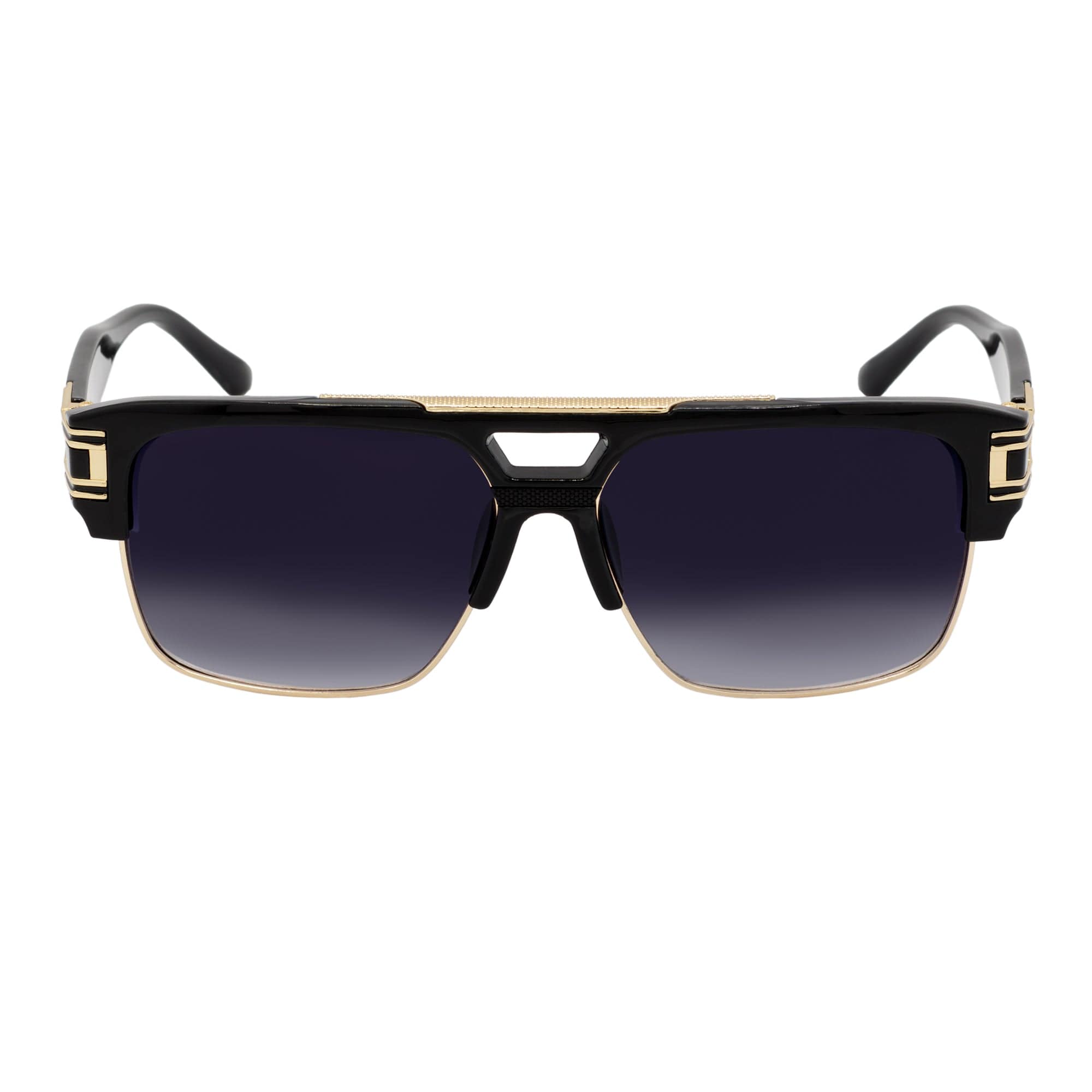 MONARCH - Square Semi - Rimless Two - Tone Metal Accent Black Gold Lavender Fade