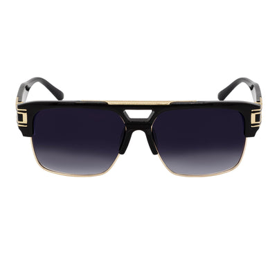 MONARCH - Square Semi - Rimless Two - Tone Metal Accent Black Gold Lavender Fade