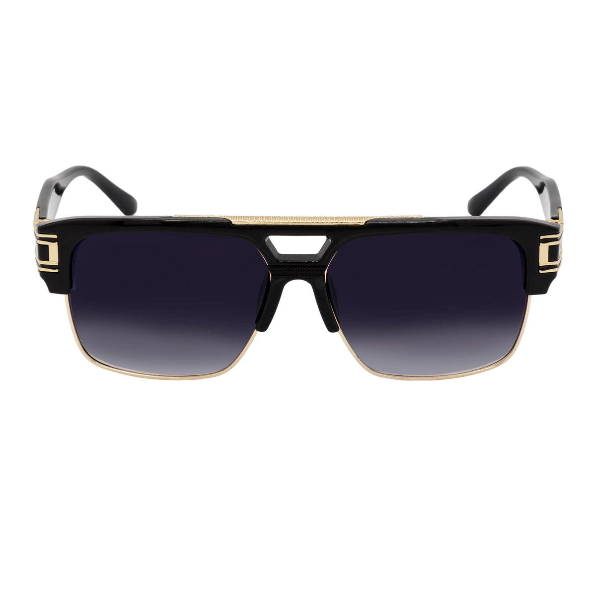 MONARCH - Square Semi - Rimless Two - Tone Metal Accent Black Gold Lavender Fade