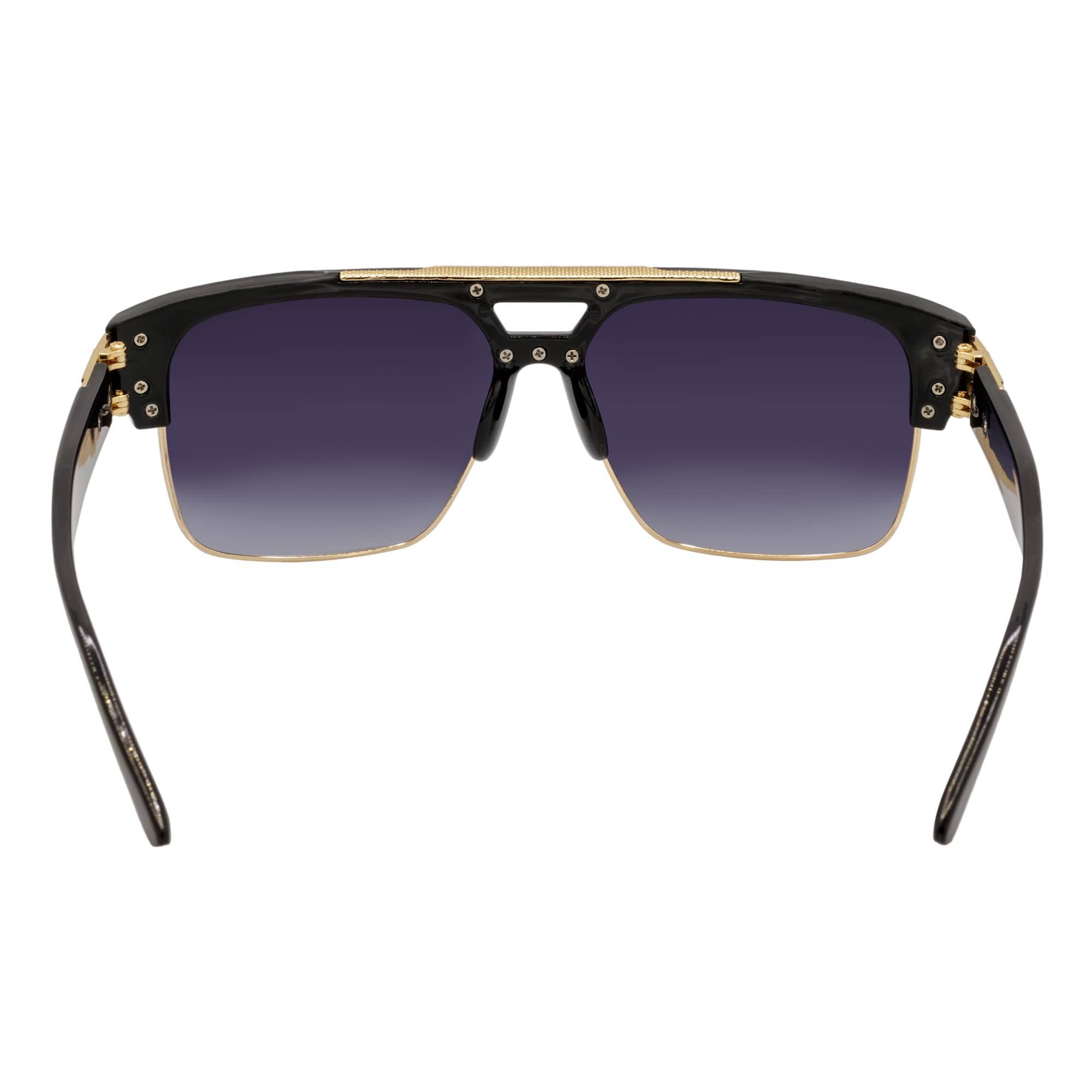 MONARCH - Square Semi - Rimless Two - Tone Metal Accent Black Gold Lavender Fade