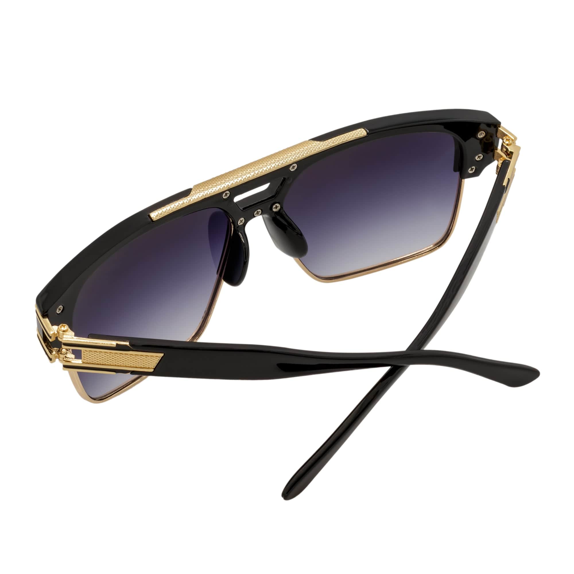 MONARCH - Square Semi - Rimless Two - Tone Metal Accent Black Gold Lavender Fade