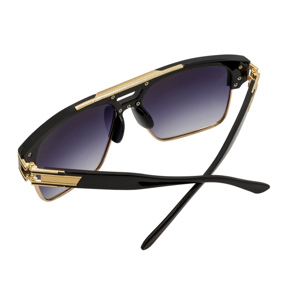 MONARCH - Square Semi - Rimless Two - Tone Metal Accent Black Gold Lavender Fade