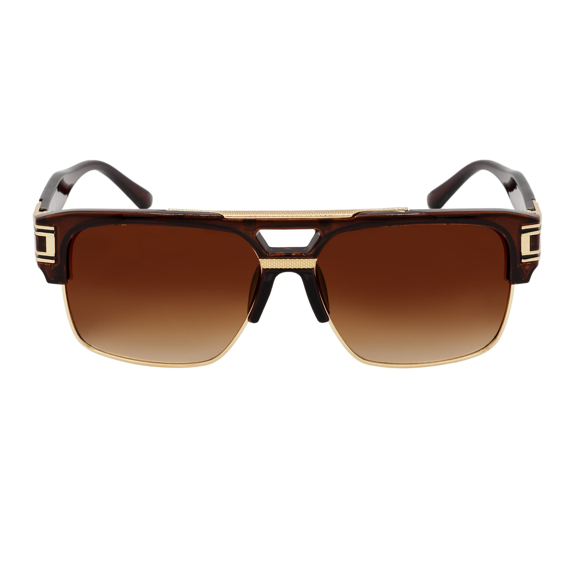 MONARCH - Square Semi - Rimless Two - Tone Metal Accent Clear Brown Amber Fade