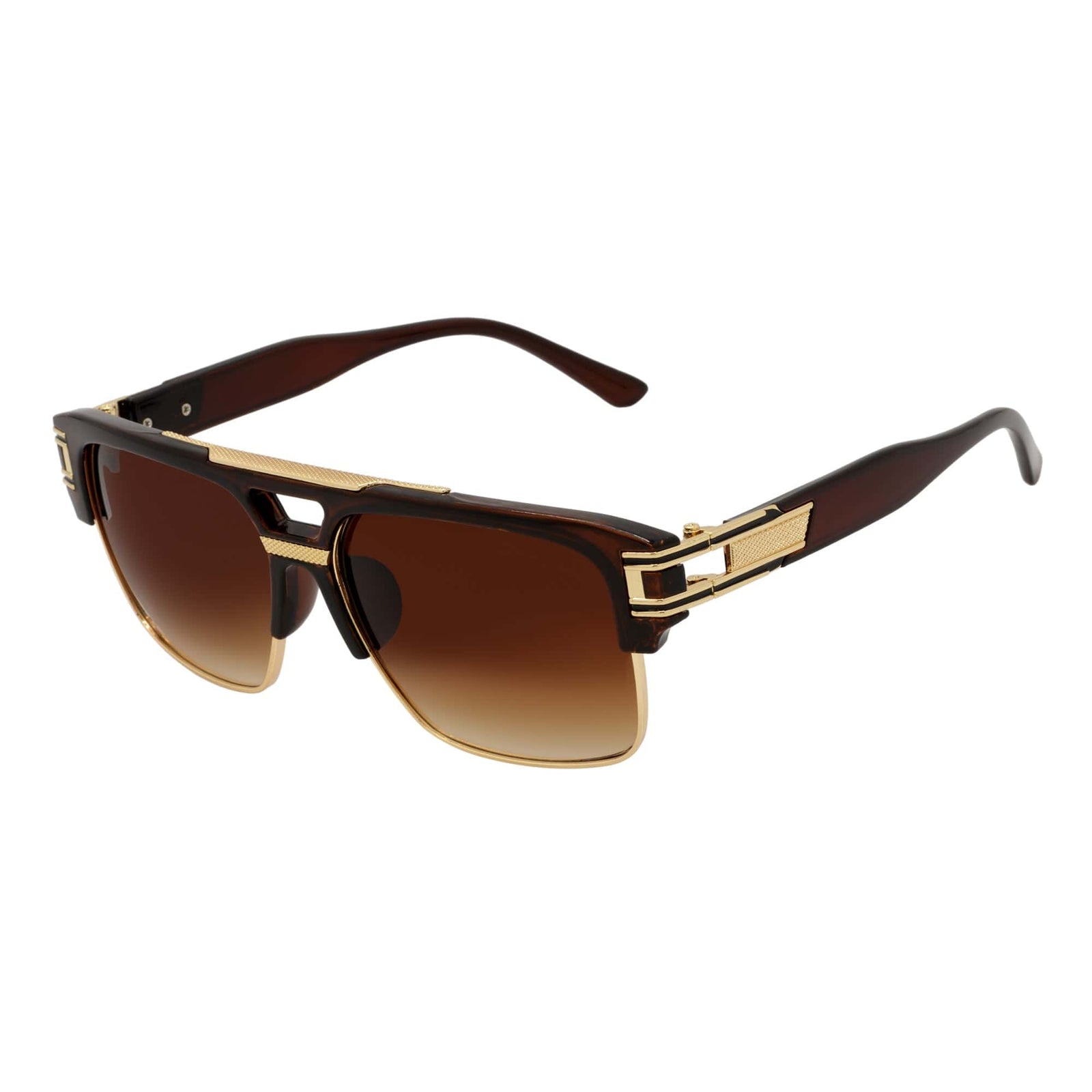 MONARCH - Square Semi - Rimless Two - Tone Metal Accent Clear Brown Amber Fade