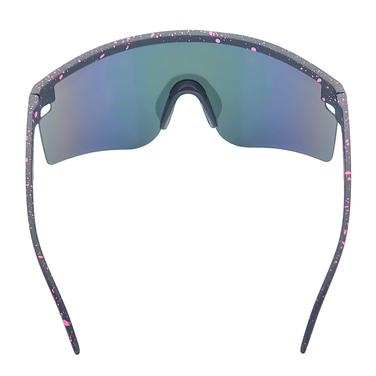 Morspecs Sunglasses MONOLITH - X-Large Rimless Sports Shield Sunglasses Black Pink-Speckled Orange Mirror