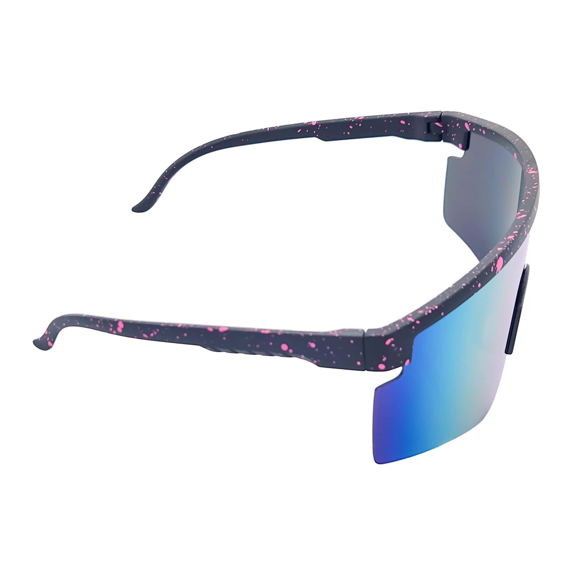 MONOLITH - X - Large Rimless Sports Shield Sunglasses Black Pink - Orange Mirror