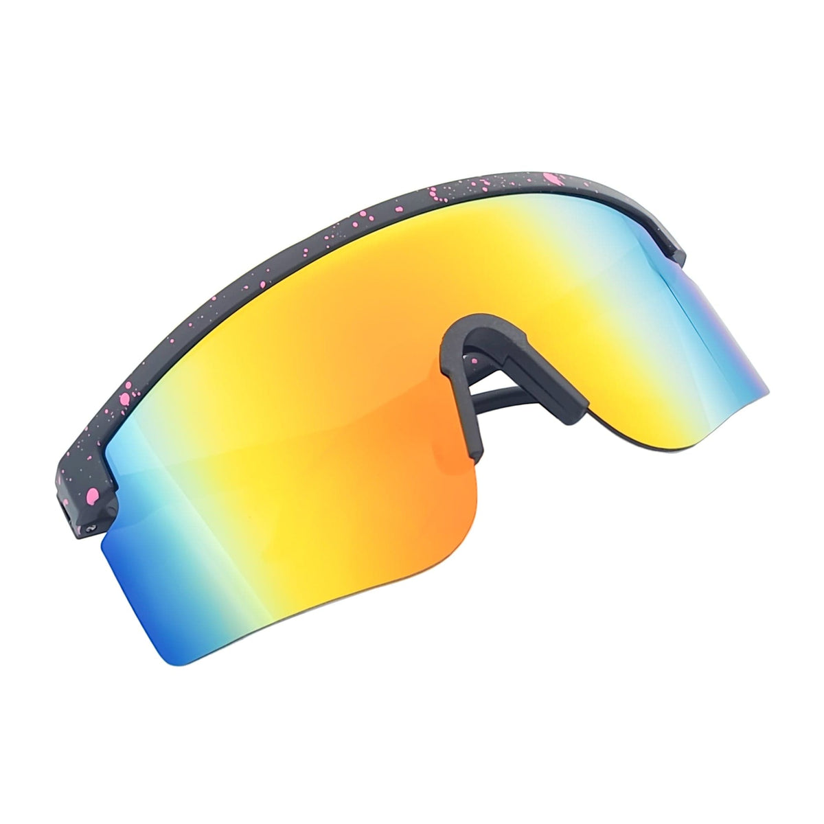 Morspecs Sunglasses MONOLITH - X-Large Rimless Sports Shield Sunglasses Black Pink-Speckled Orange Mirror