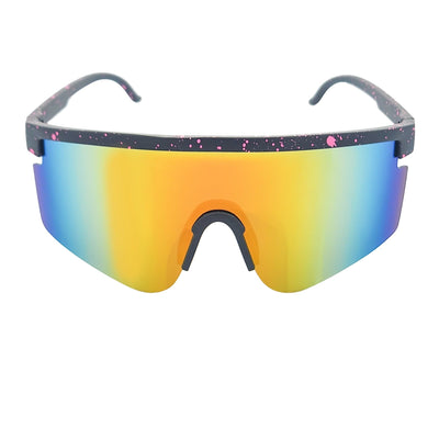 MONOLITH - X - Large Rimless Sports Shield Sunglasses Black Pink - Orange Mirror