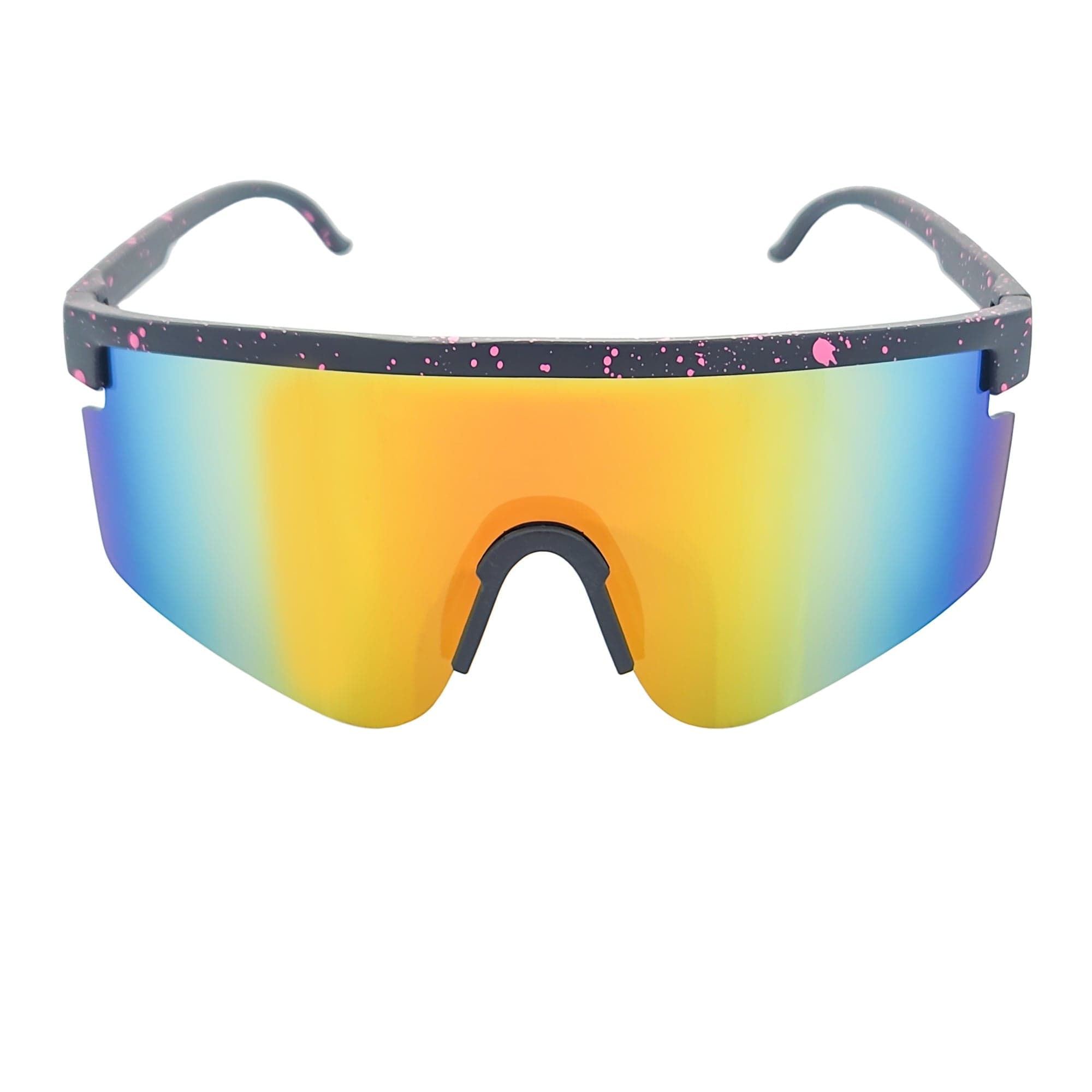 Morspecs Sunglasses MONOLITH - X-Large Rimless Sports Shield Sunglasses Black Pink-Speckled Orange Mirror