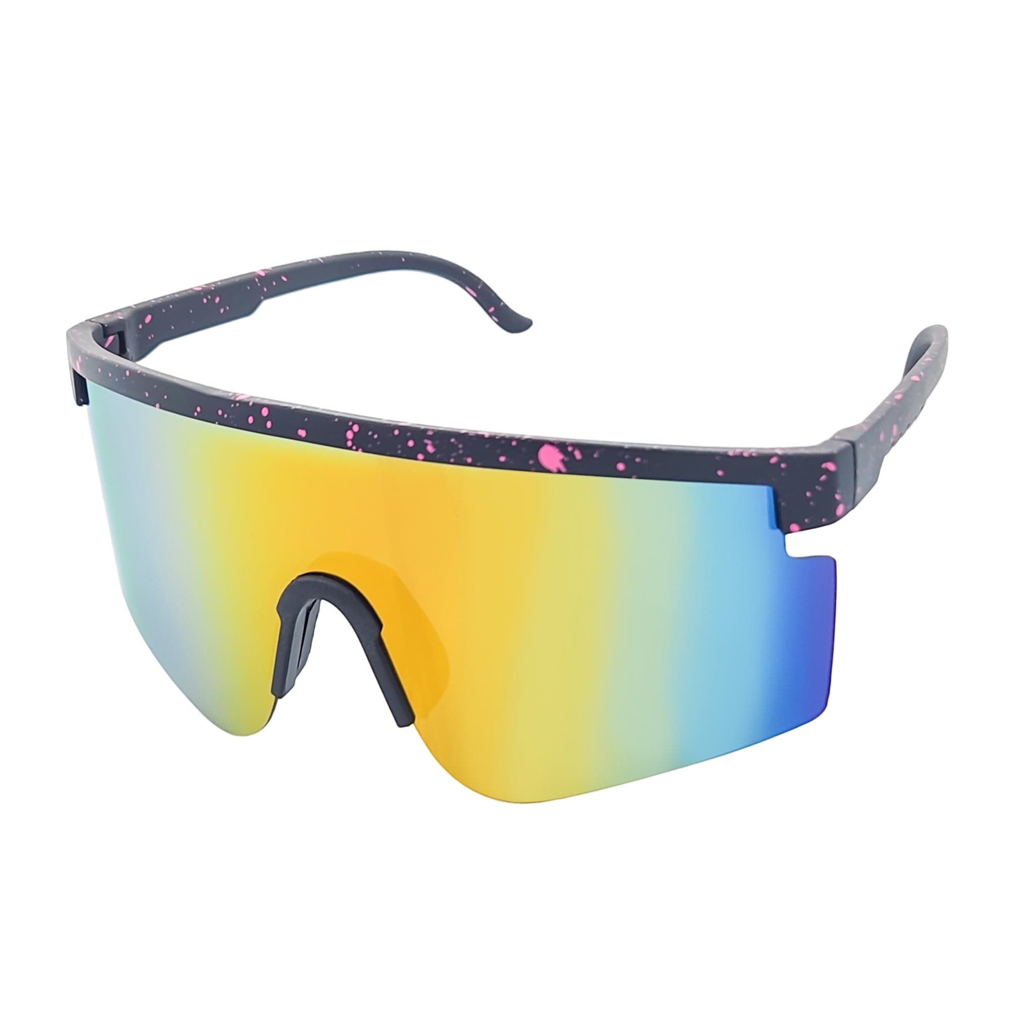 Morspecs Sunglasses MONOLITH - X-Large Rimless Sports Shield Sunglasses Black Pink-Speckled Orange Mirror