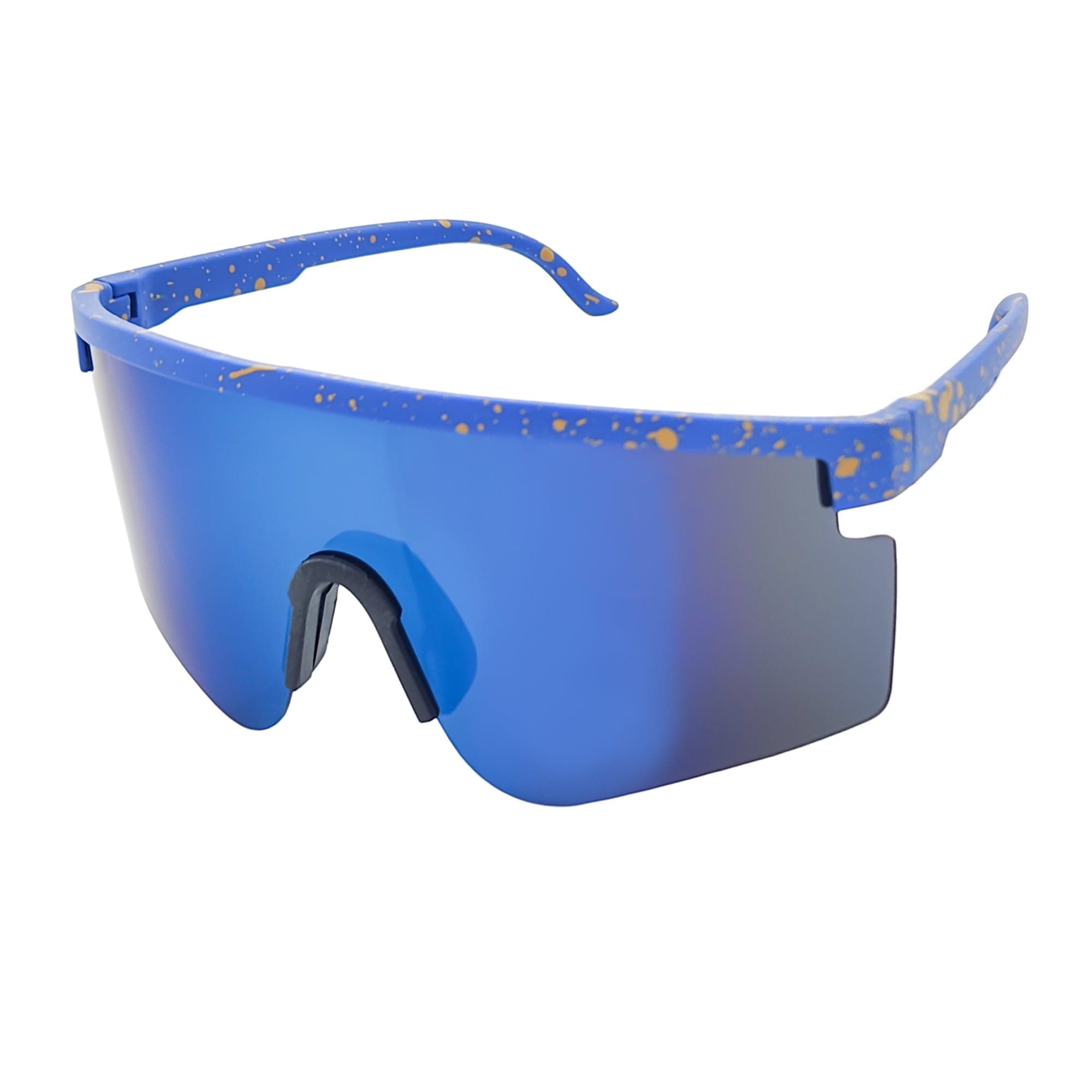 Morspecs Sunglasses MONOLITH - X-Large Rimless Sports Shield Sunglasses Black Yellow-Speckled Blue Mirror