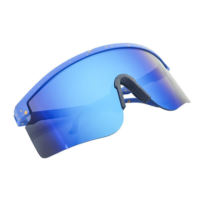 MONOLITH - X - Large Rimless Sports Shield Sunglasses Black Yellow - Blue Mirror