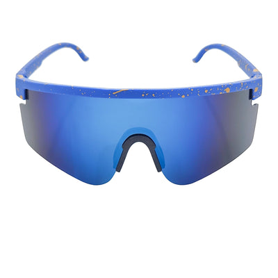 MONOLITH - X - Large Rimless Sports Shield Sunglasses Black Yellow - Blue Mirror
