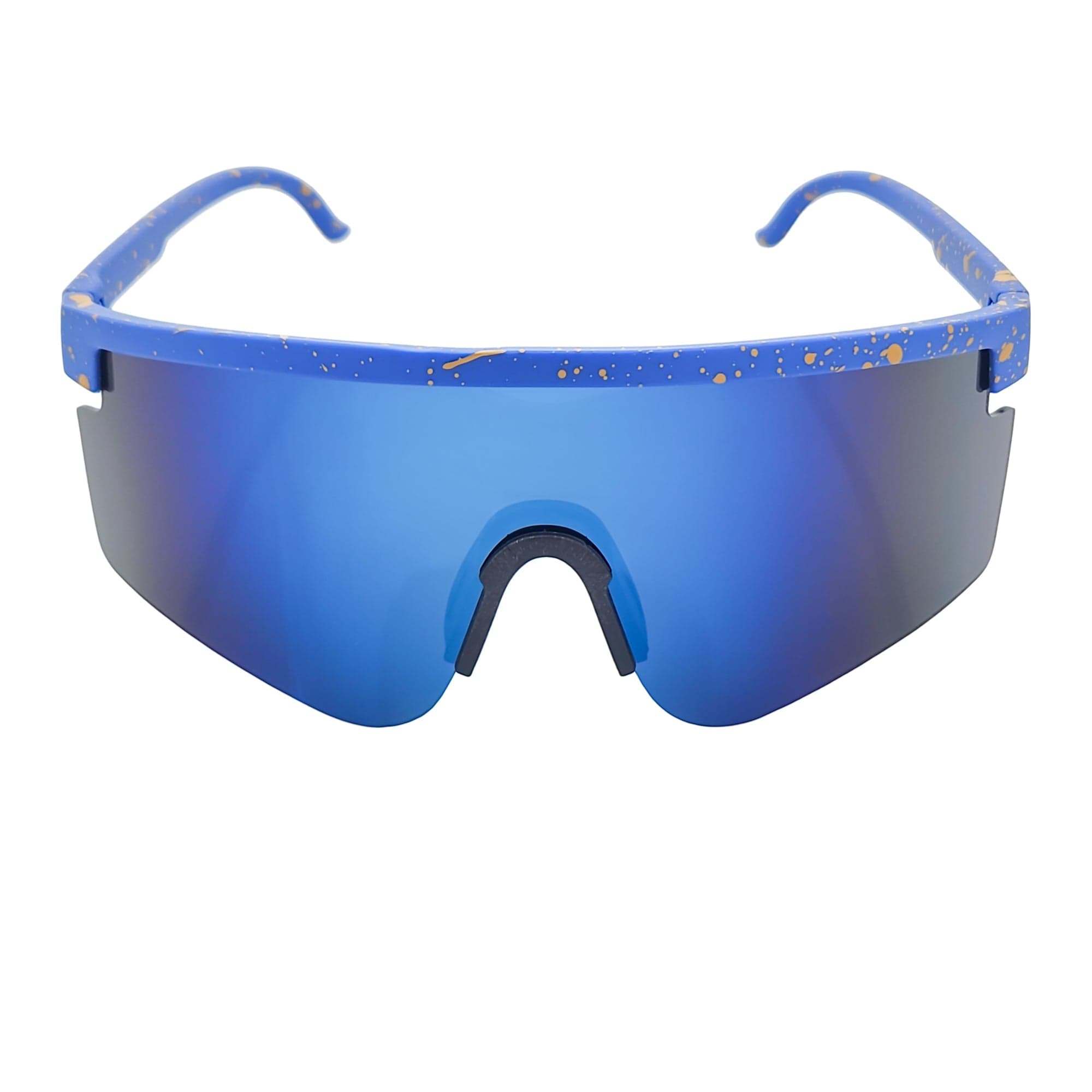 Morspecs Sunglasses MONOLITH - X-Large Rimless Sports Shield Sunglasses Black Yellow-Speckled Blue Mirror