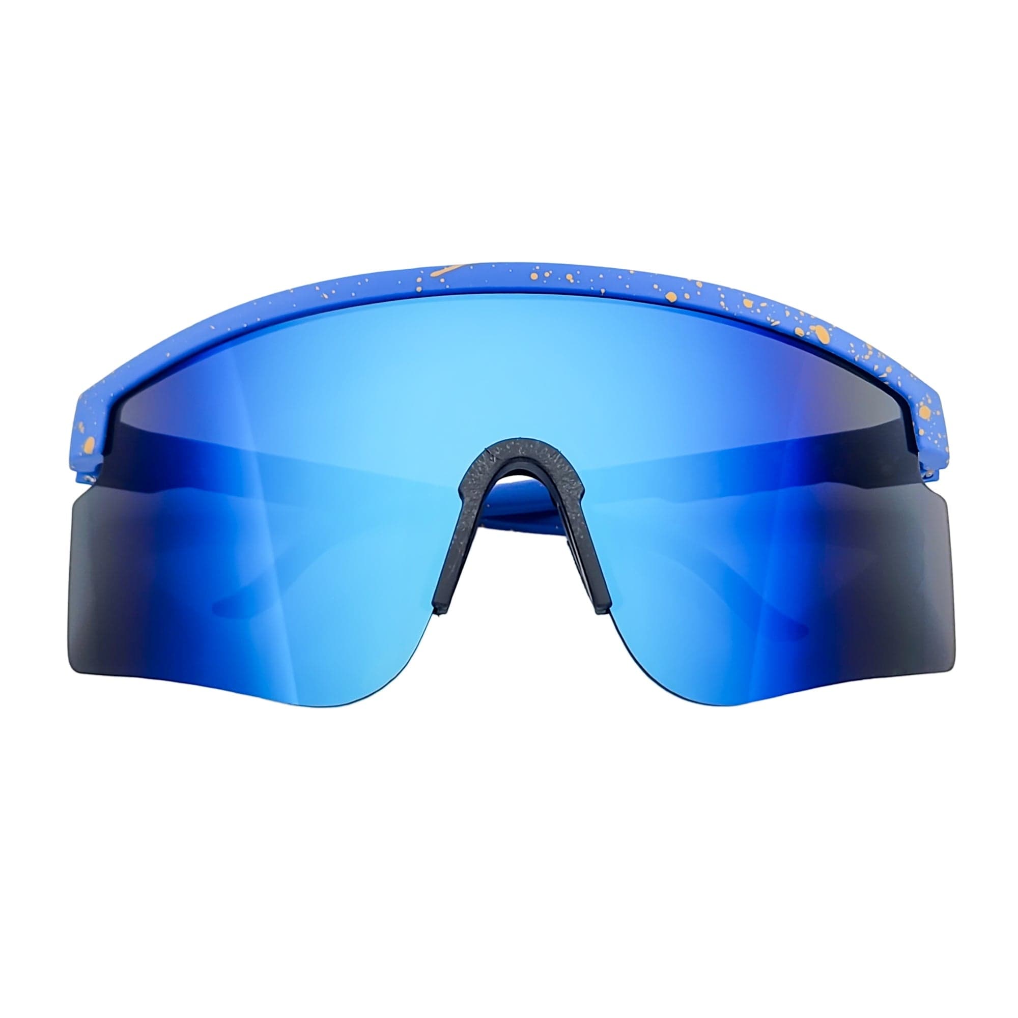 MONOLITH - X - Large Rimless Sports Shield Sunglasses Black Yellow - Blue Mirror