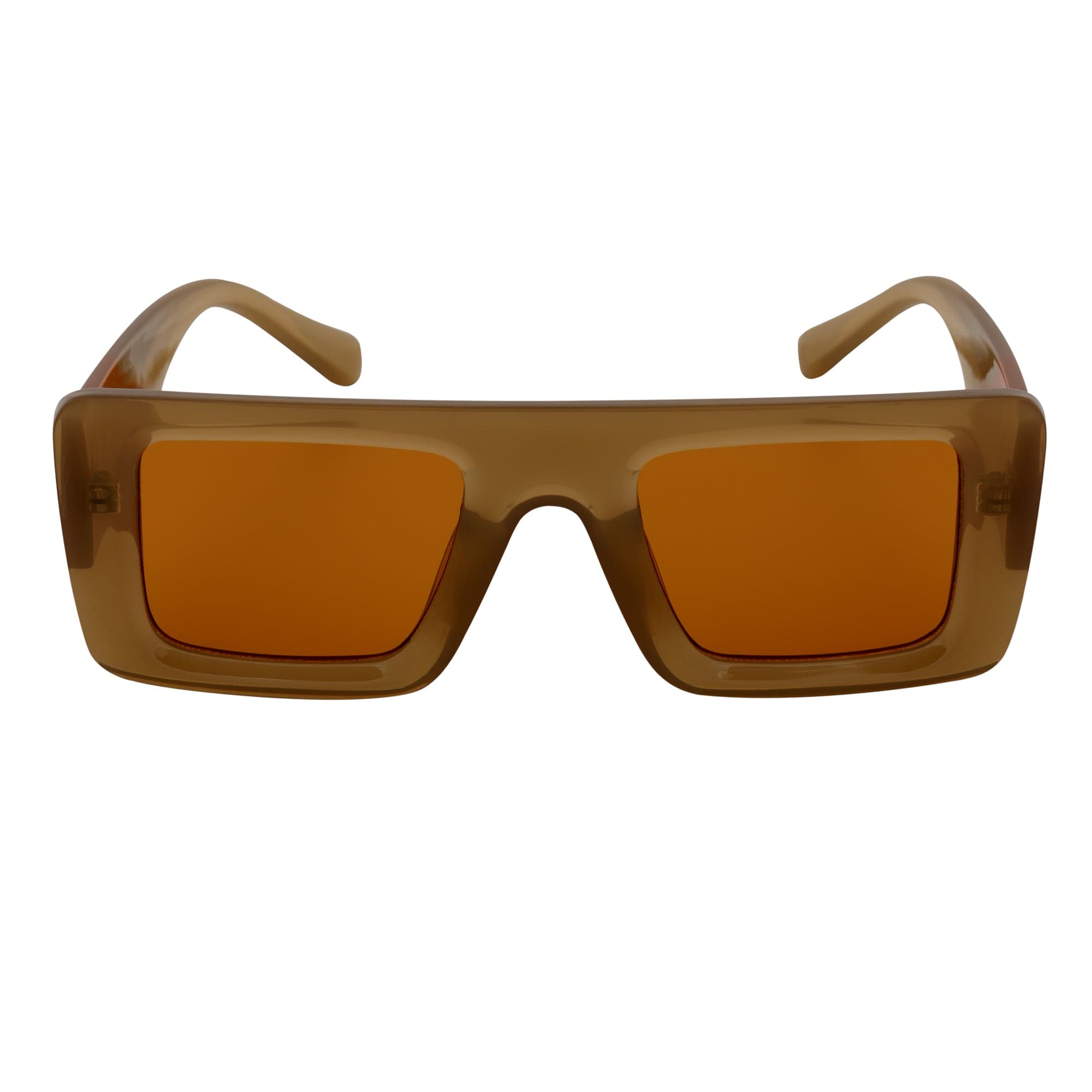 OFFSET - Two - Tone Retro Thick Rectangle Sunglasses Beige - Orange Orange Tint