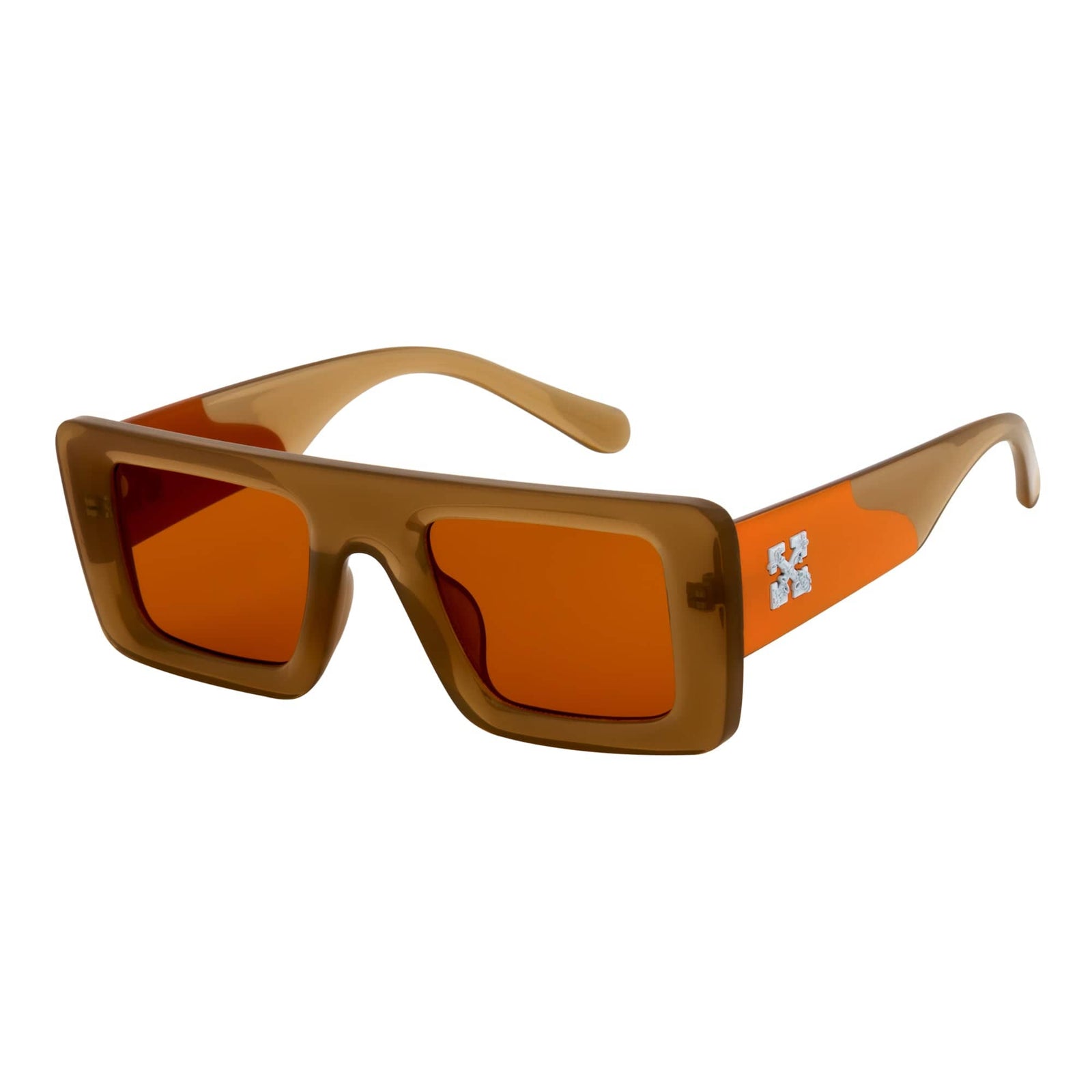 OFFSET - Two - Tone Retro Thick Rectangle Sunglasses Beige - Orange Orange Tint