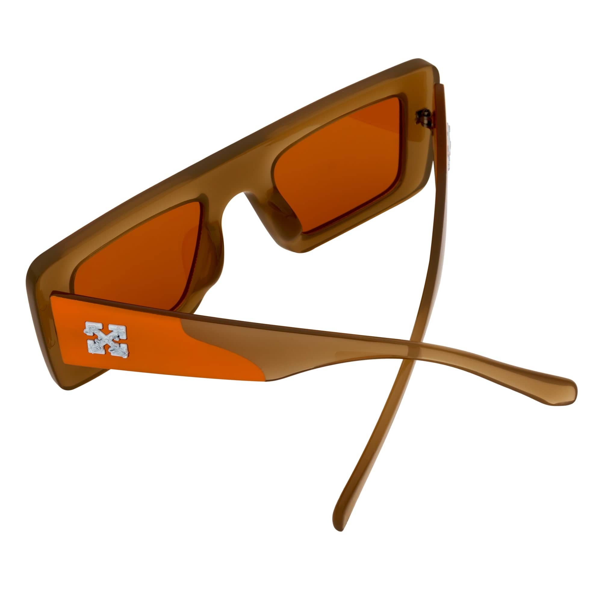 OFFSET - Two - Tone Retro Thick Rectangle Sunglasses Beige - Orange Orange Tint