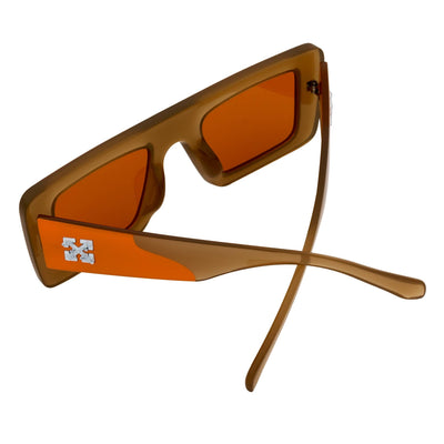 OFFSET - Two - Tone Retro Thick Rectangle Sunglasses Beige - Orange Orange Tint