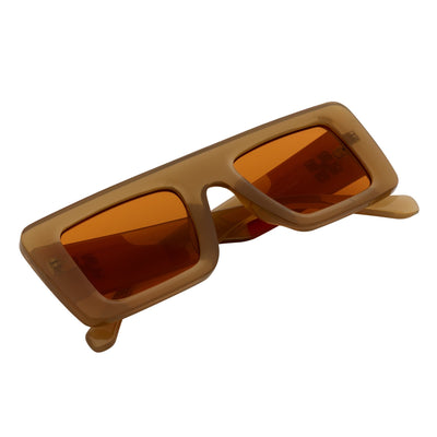 OFFSET - Two - Tone Retro Thick Rectangle Sunglasses Beige - Orange Orange Tint