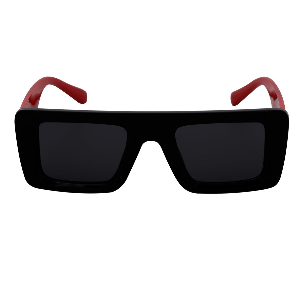 OFFSET - Two - Tone 90s Retro Mod Thick Rectangle Sunglasses Black - Red Smoke Tint