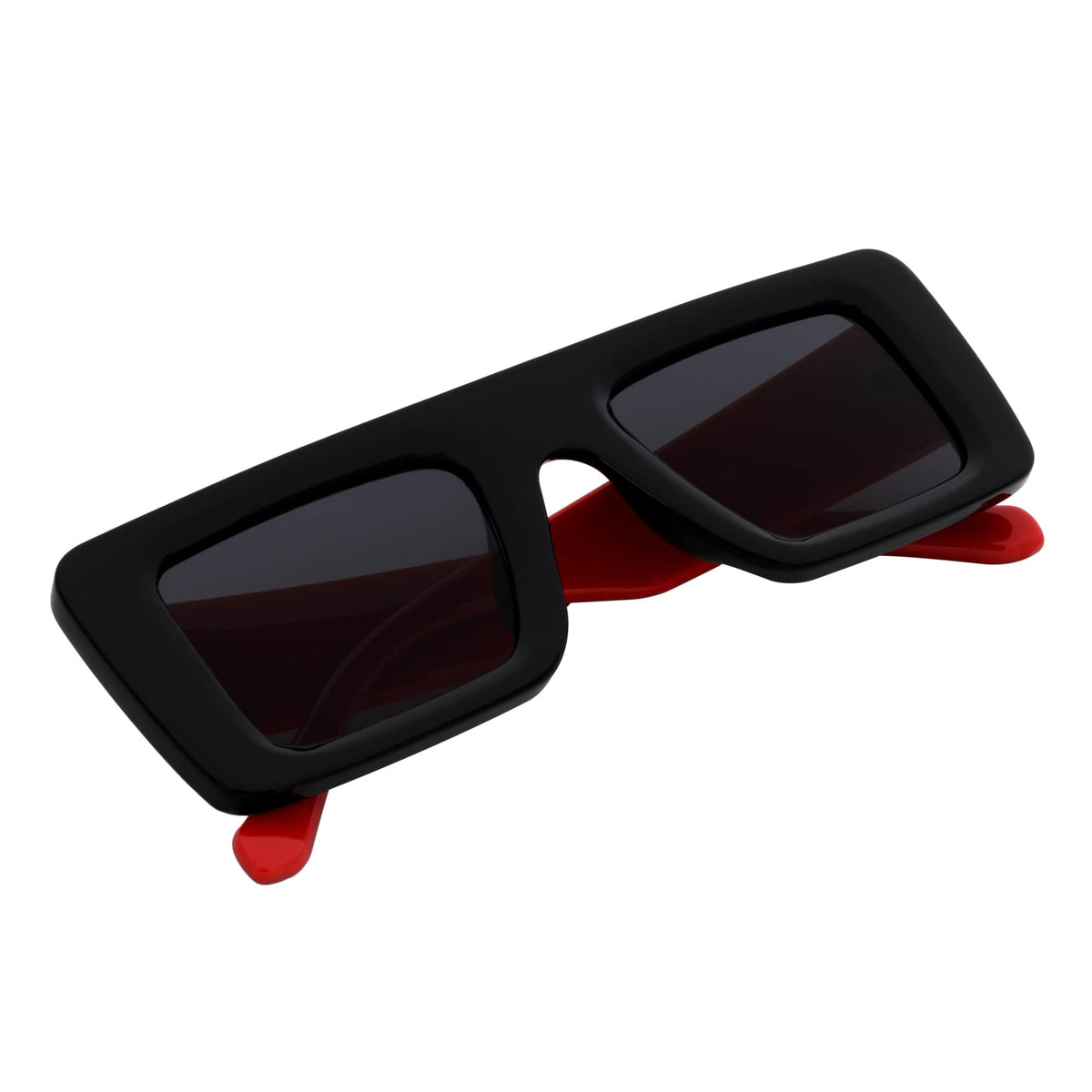 OFFSET - Two - Tone 90s Retro Mod Thick Rectangle Sunglasses Black - Red Smoke Tint - Morspecs M1033-3
