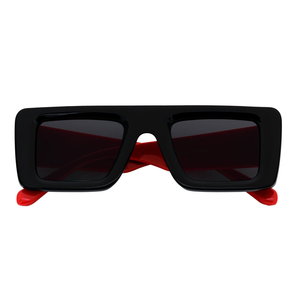 OFFSET - Two - Tone 90s Retro Mod Thick Rectangle Sunglasses Black - Red Smoke Tint