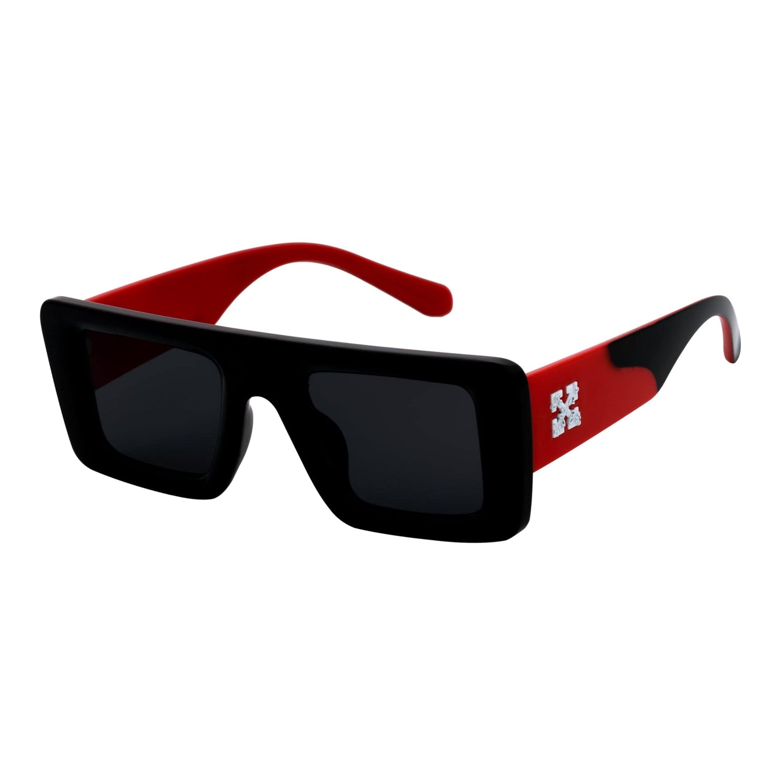 OFFSET - Two - Tone 90s Retro Mod Thick Rectangle Sunglasses Black - Red Smoke Tint