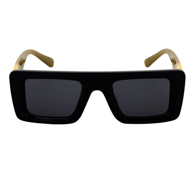 OFFSET - Two - Tone 90s Retro Mod Thick Rectangle Sunglasses Black - Yellow Smoke