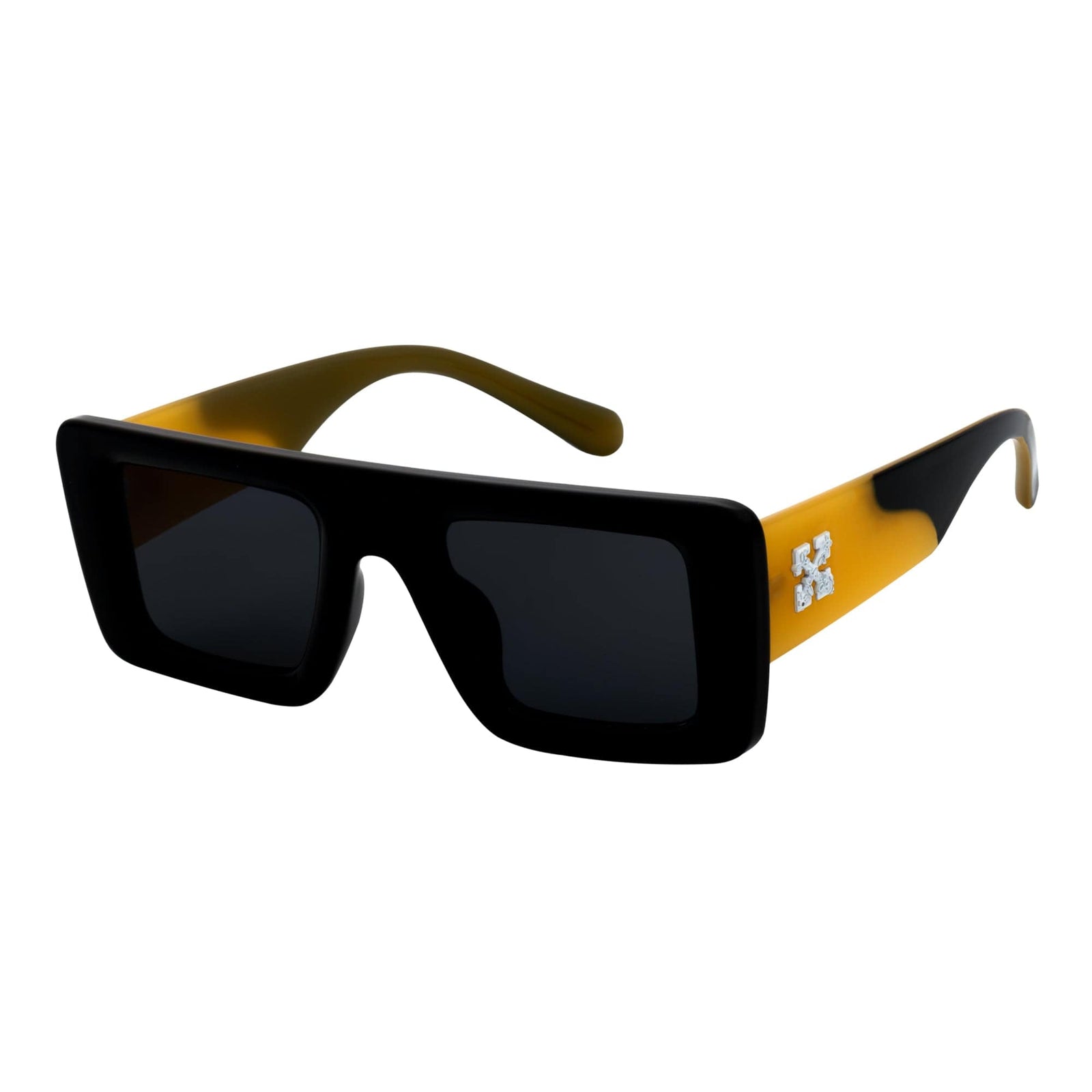OFFSET - Two - Tone 90s Retro Mod Thick Rectangle Sunglasses Black - Yellow Smoke