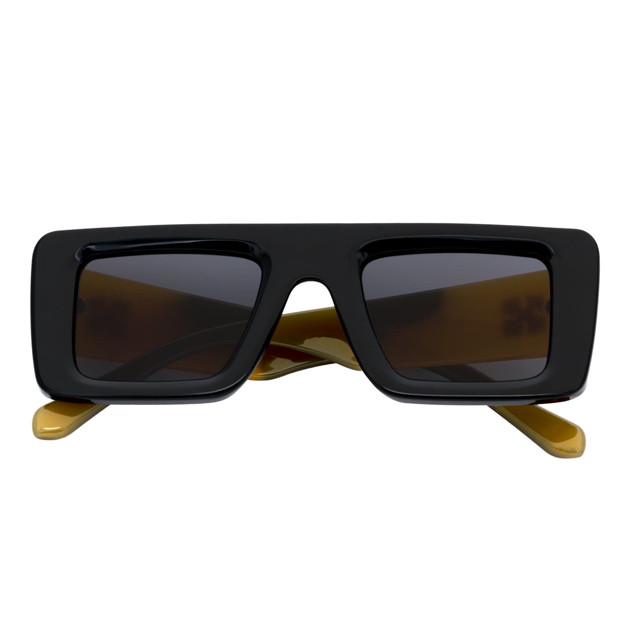 OFFSET - Two - Tone 90s Retro Mod Thick Rectangle Sunglasses Black - Yellow Smoke