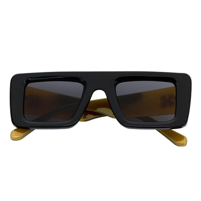 OFFSET - Two - Tone 90s Retro Mod Thick Rectangle Sunglasses Black - Yellow Smoke