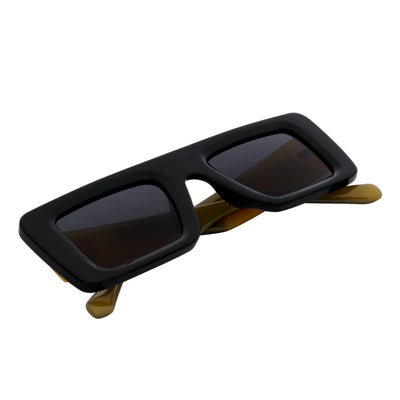 OFFSET - Two - Tone 90s Retro Mod Thick Rectangle Sunglasses Black - Yellow Smoke