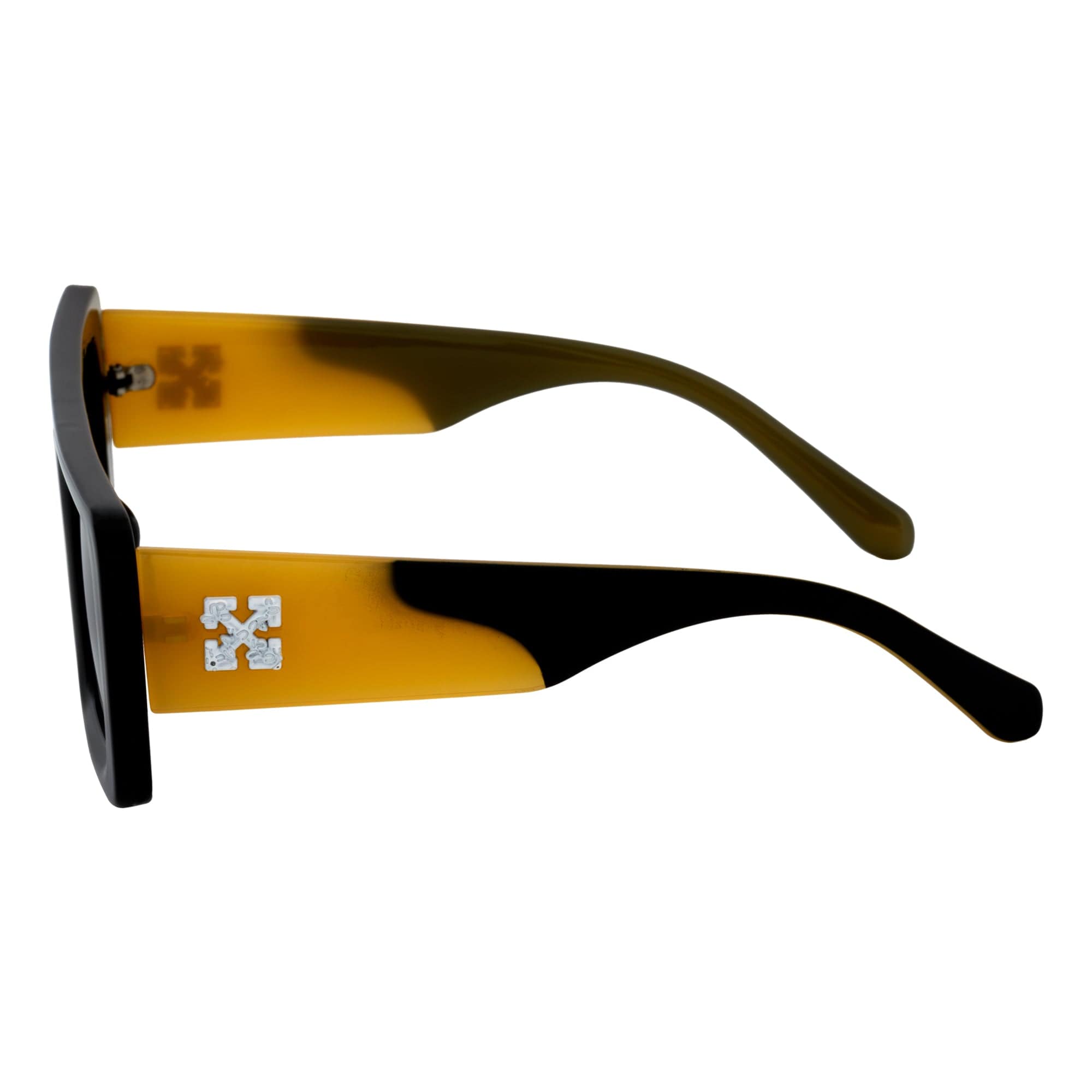 OFFSET - Two - Tone 90s Retro Mod Thick Rectangle Sunglasses Black - Yellow Smoke