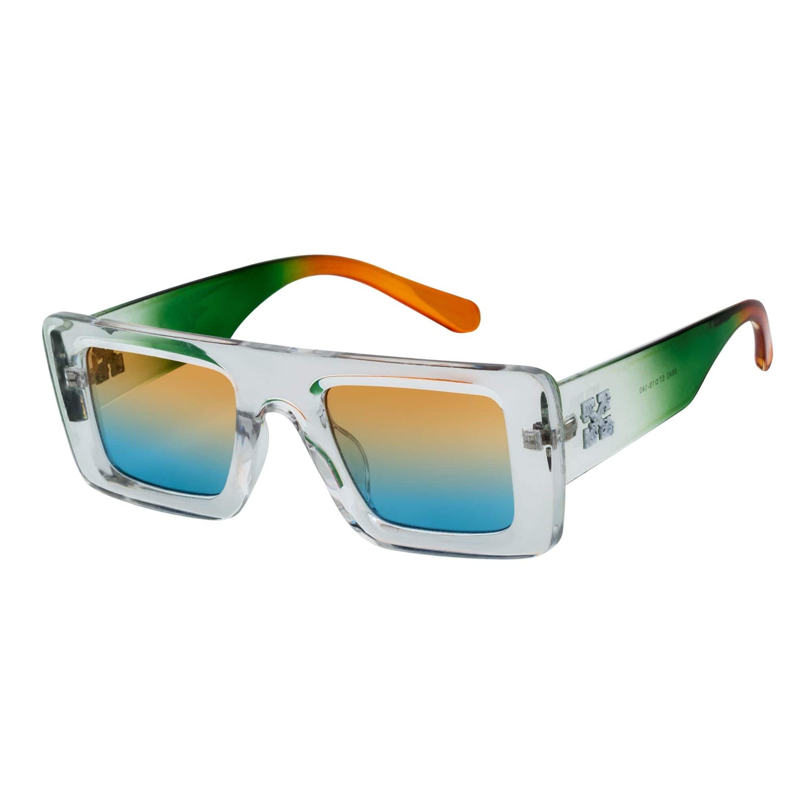 OFFSET - Two - Tone 90s Retro Thick Rectangle Sunglasses Clear - Green Amber Blue