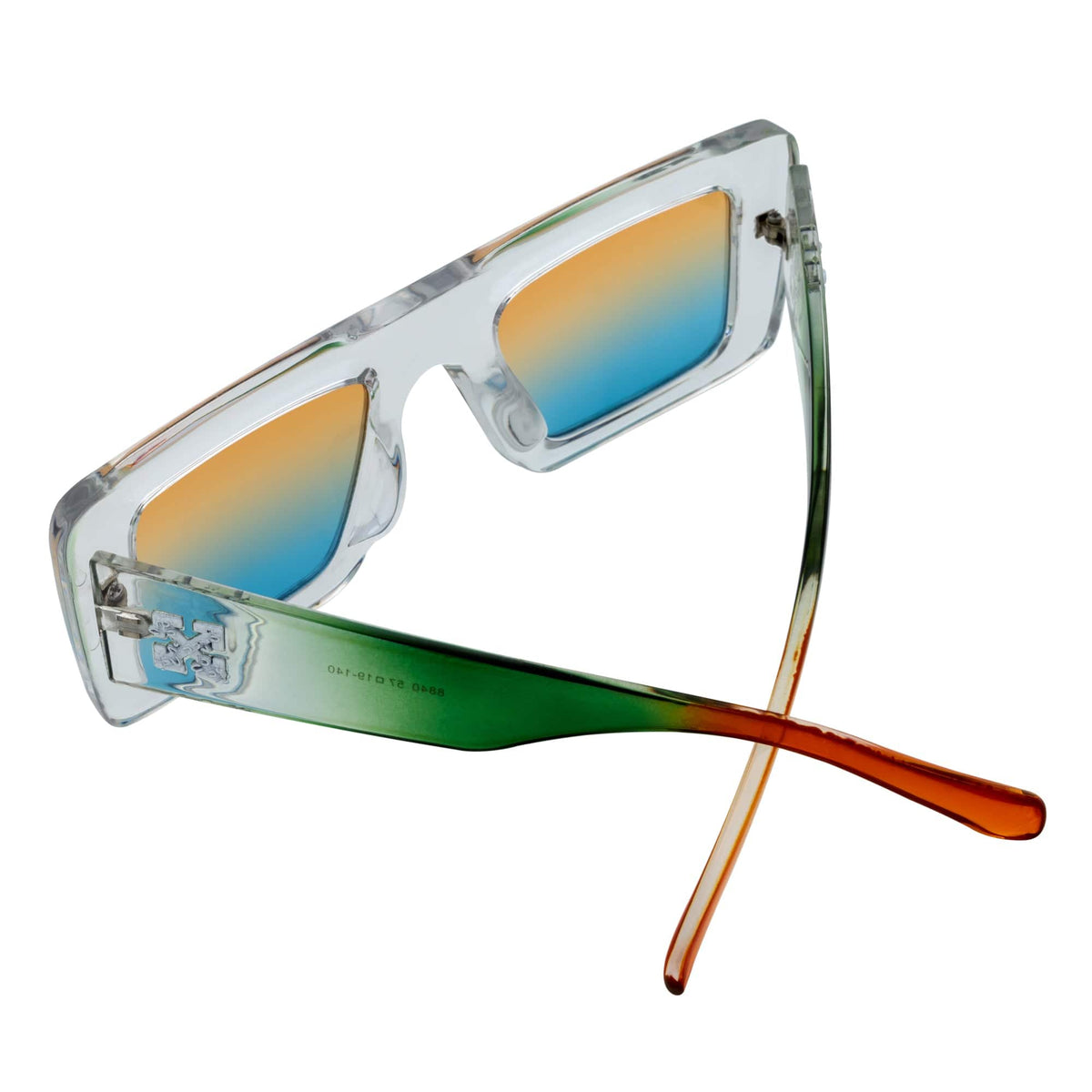 OFFSET - Two - Tone 90s Retro Thick Rectangle Sunglasses Clear - Green Amber Blue