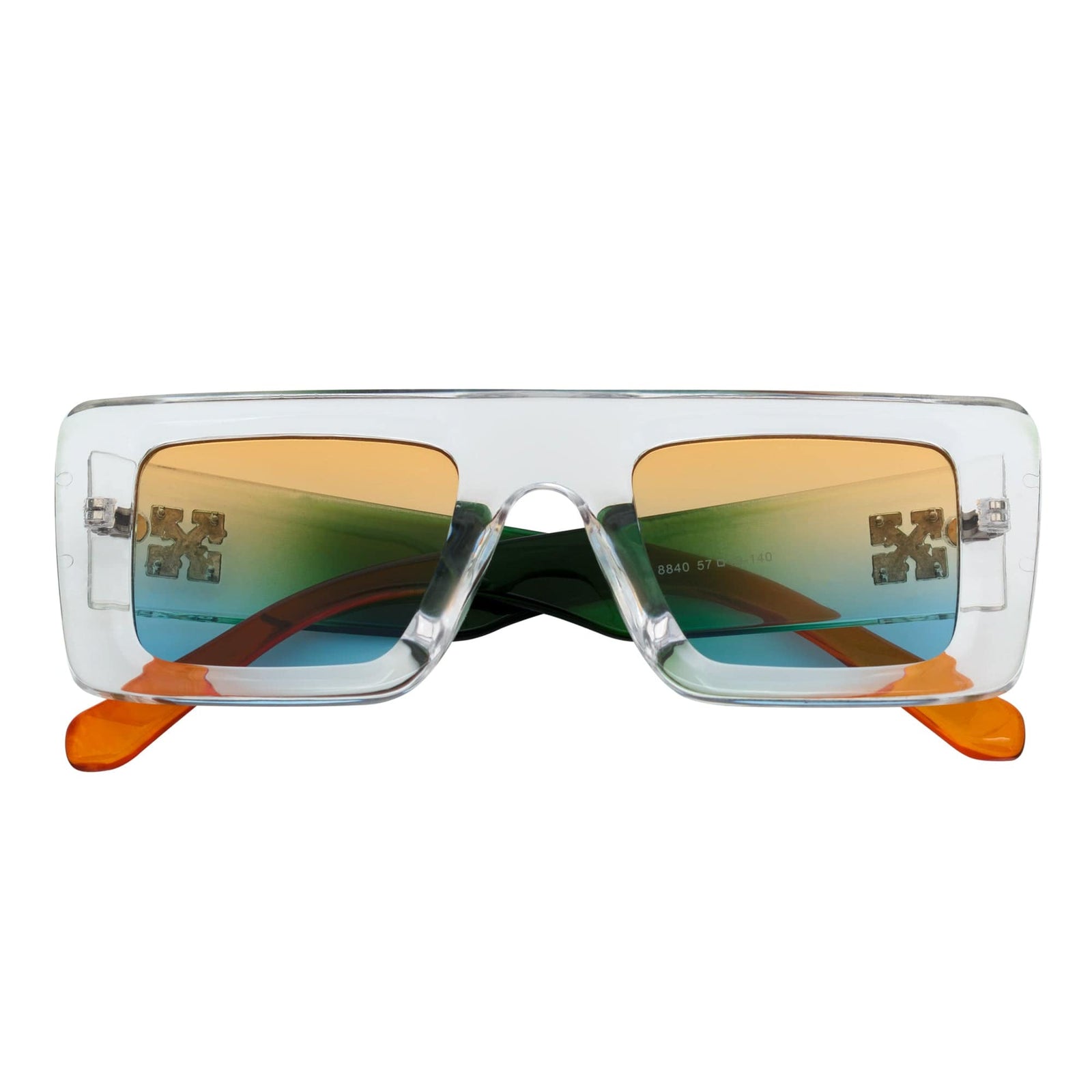 OFFSET - Two - Tone 90s Retro Thick Rectangle Sunglasses Clear - Green Amber Blue