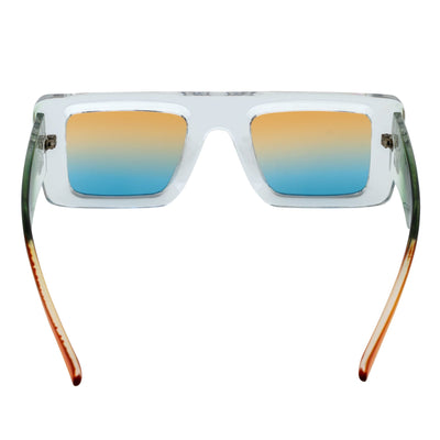 OFFSET - Two - Tone 90s Retro Thick Rectangle Sunglasses Clear - Green Amber Blue