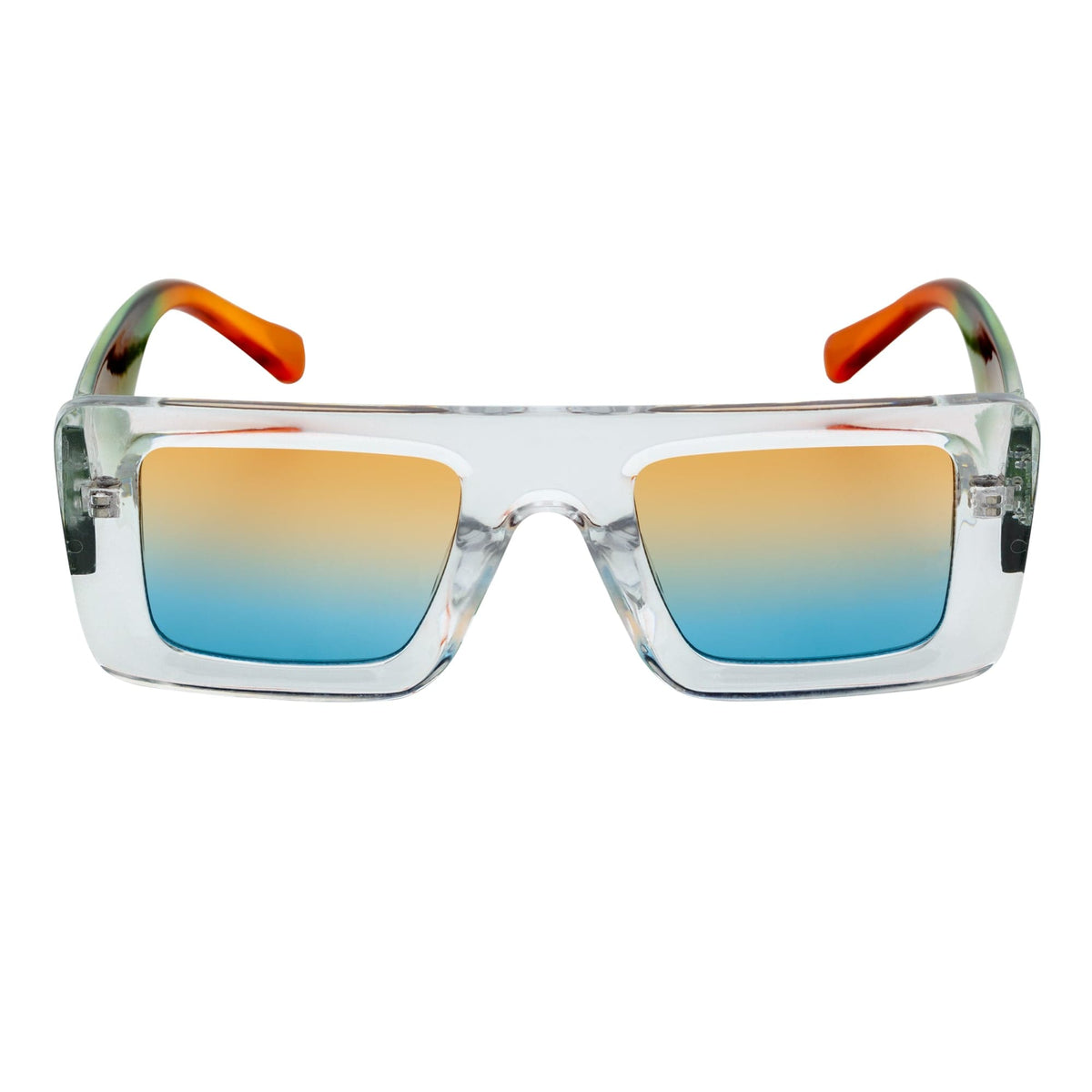 OFFSET - Two - Tone 90s Retro Thick Rectangle Sunglasses Clear - Green Amber Blue