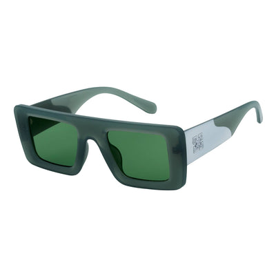 OFFSET - Two - Tone 90s Retro Thick Rectangle Sunglasses Green - White Green Tint