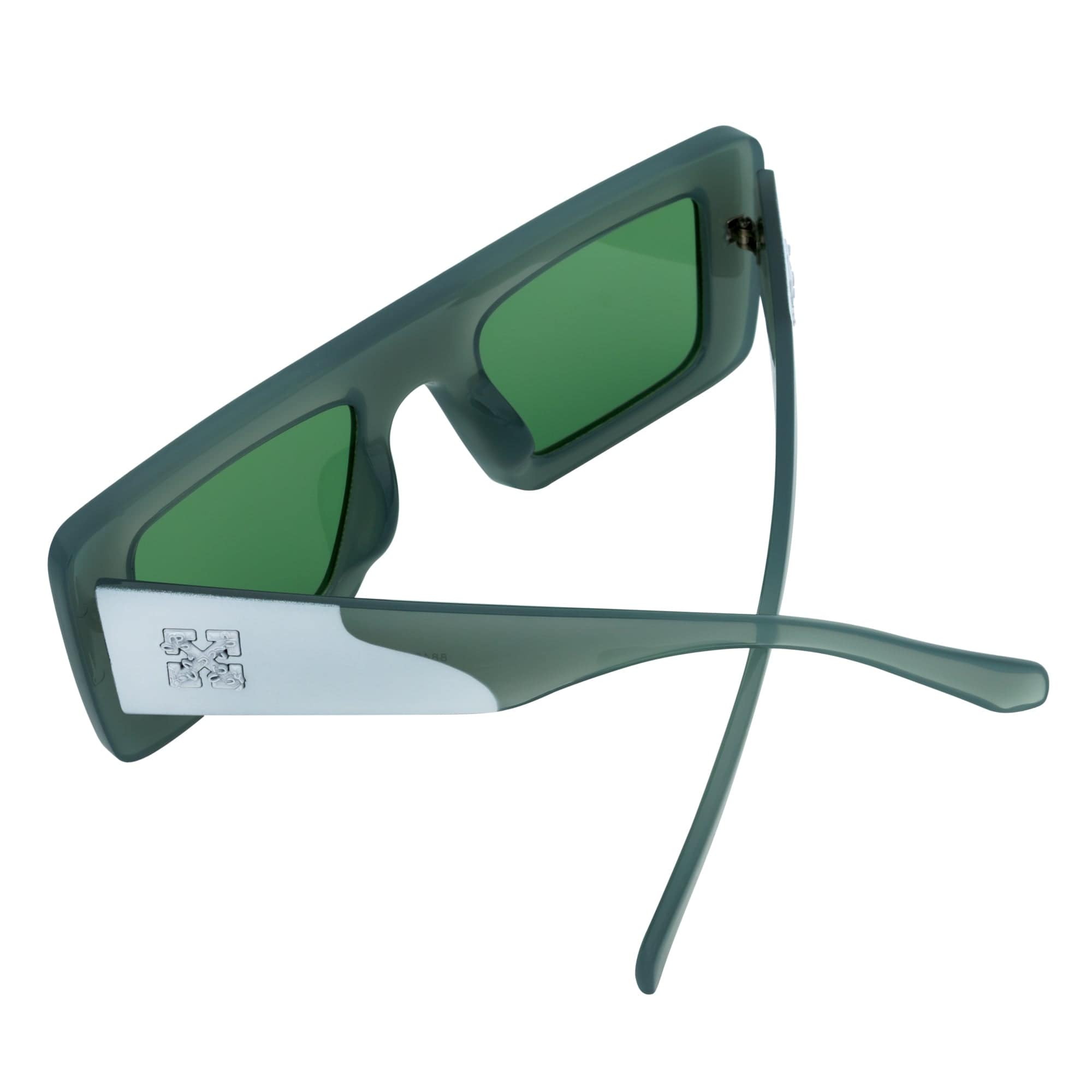 OFFSET - Two - Tone 90s Retro Thick Rectangle Sunglasses Green - White Green Tint