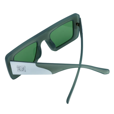OFFSET - Two - Tone 90s Retro Thick Rectangle Sunglasses Green - White Green Tint