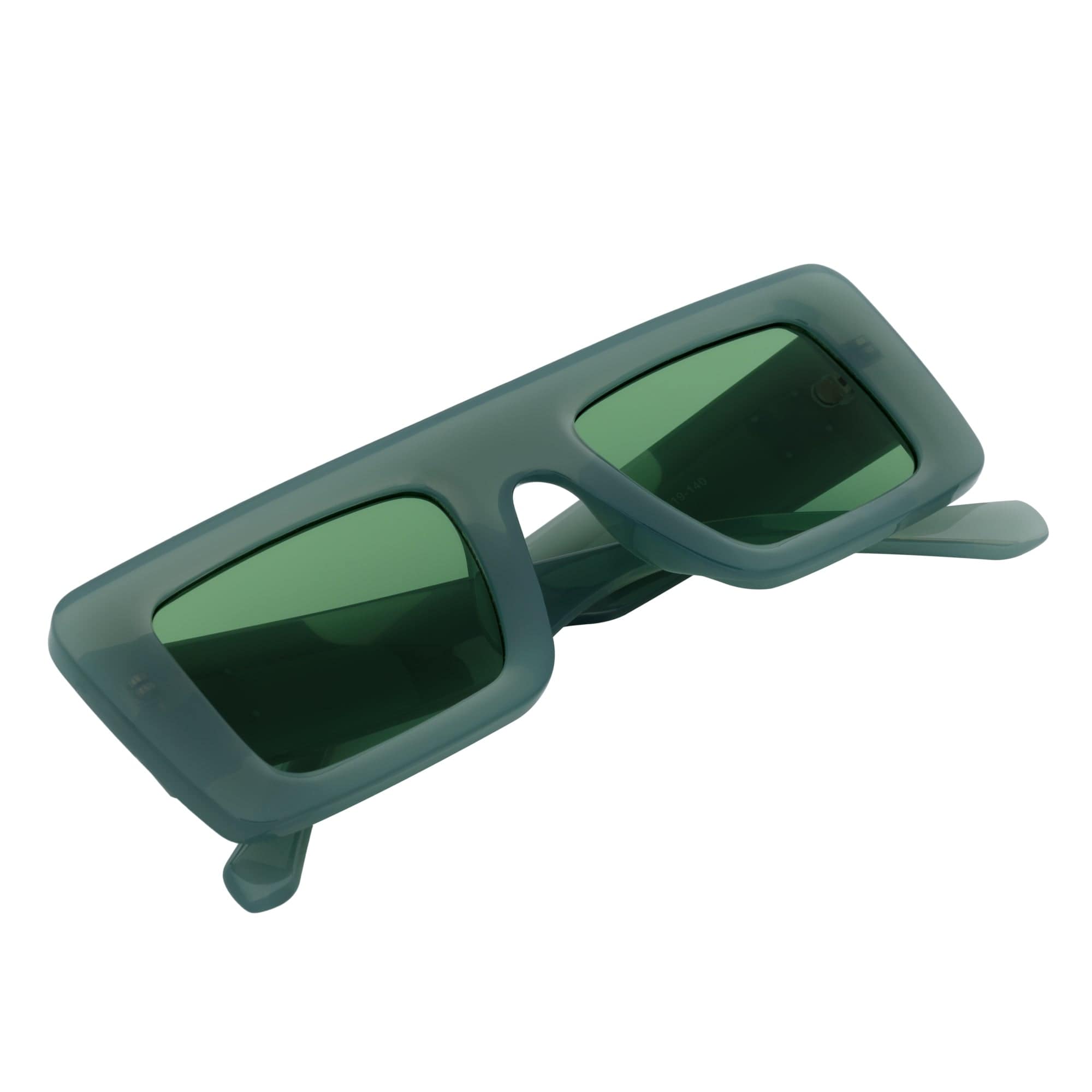 OFFSET - Two - Tone 90s Retro Thick Rectangle Sunglasses Green - White Green Tint