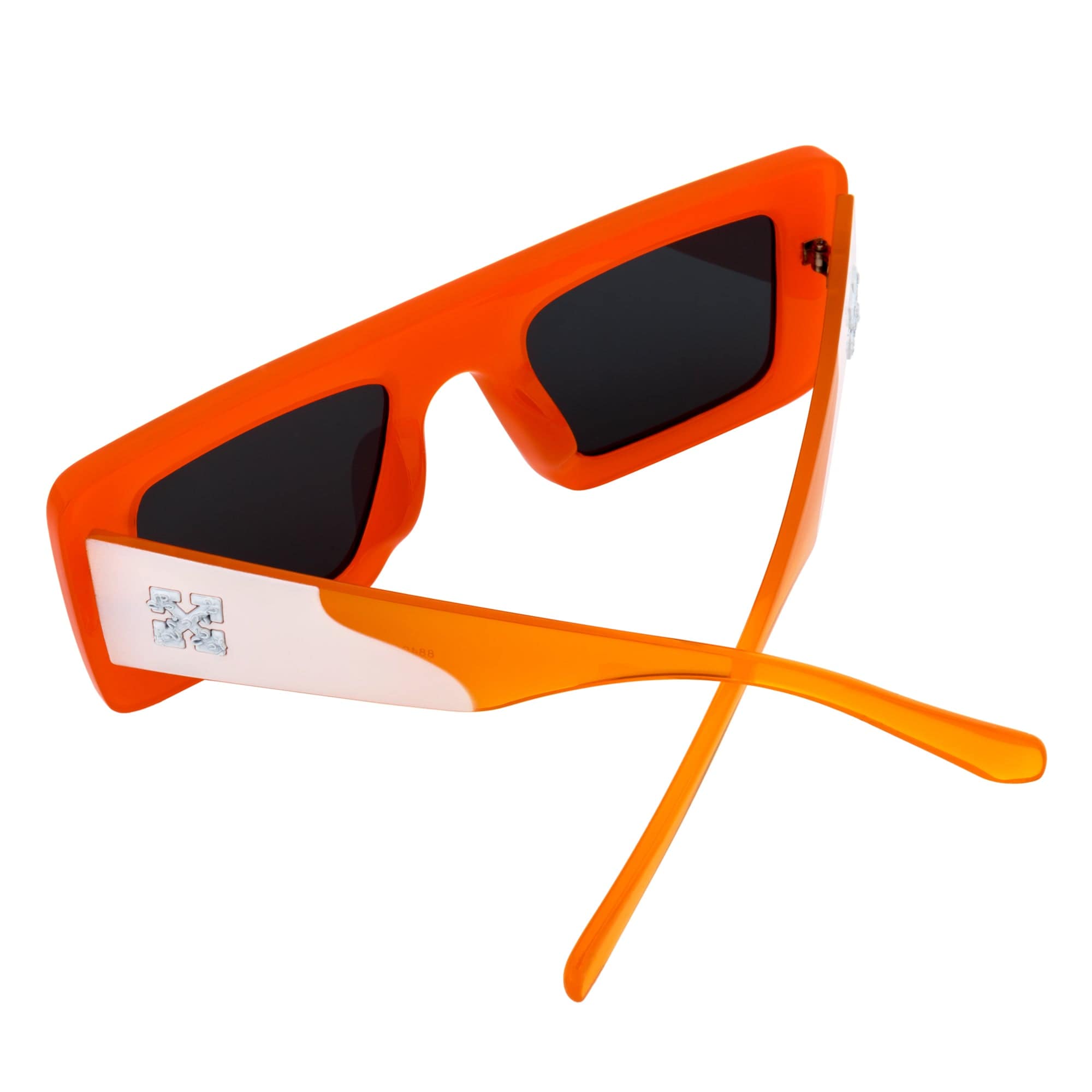 OFFSET - Two - Tone 90s Retro Thick Rectangle Sunglasses Orange - White Smoke Tint