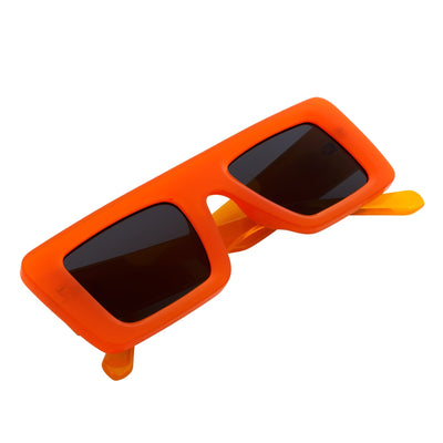 OFFSET - Two - Tone 90s Retro Thick Rectangle Sunglasses Orange - White Smoke Tint