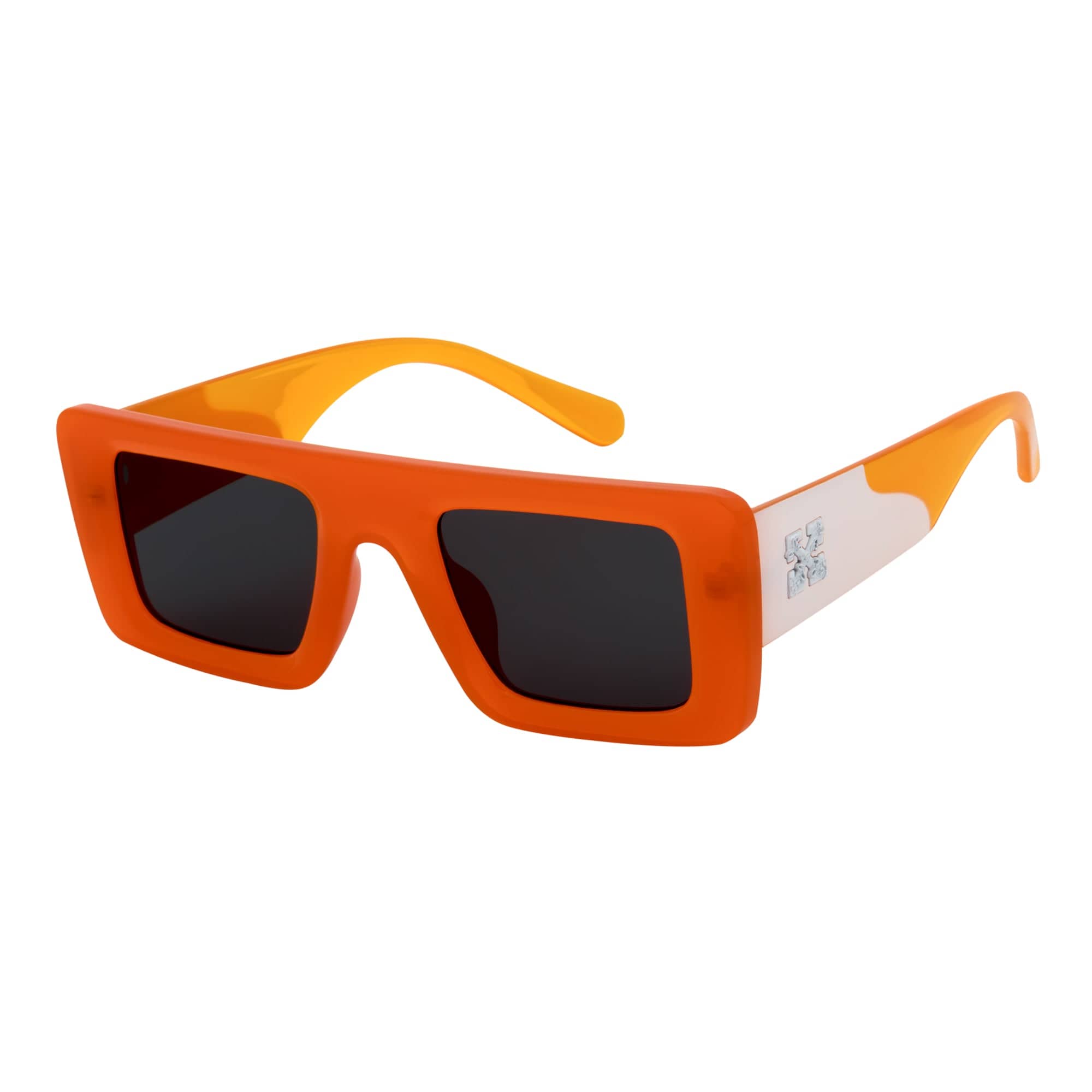 OFFSET - Two - Tone 90s Retro Thick Rectangle Sunglasses Orange - White Smoke Tint