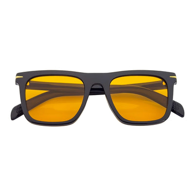 OXFORD - Square Horn Rimmed Sunglasses Metal Accent Black Yellow Tint