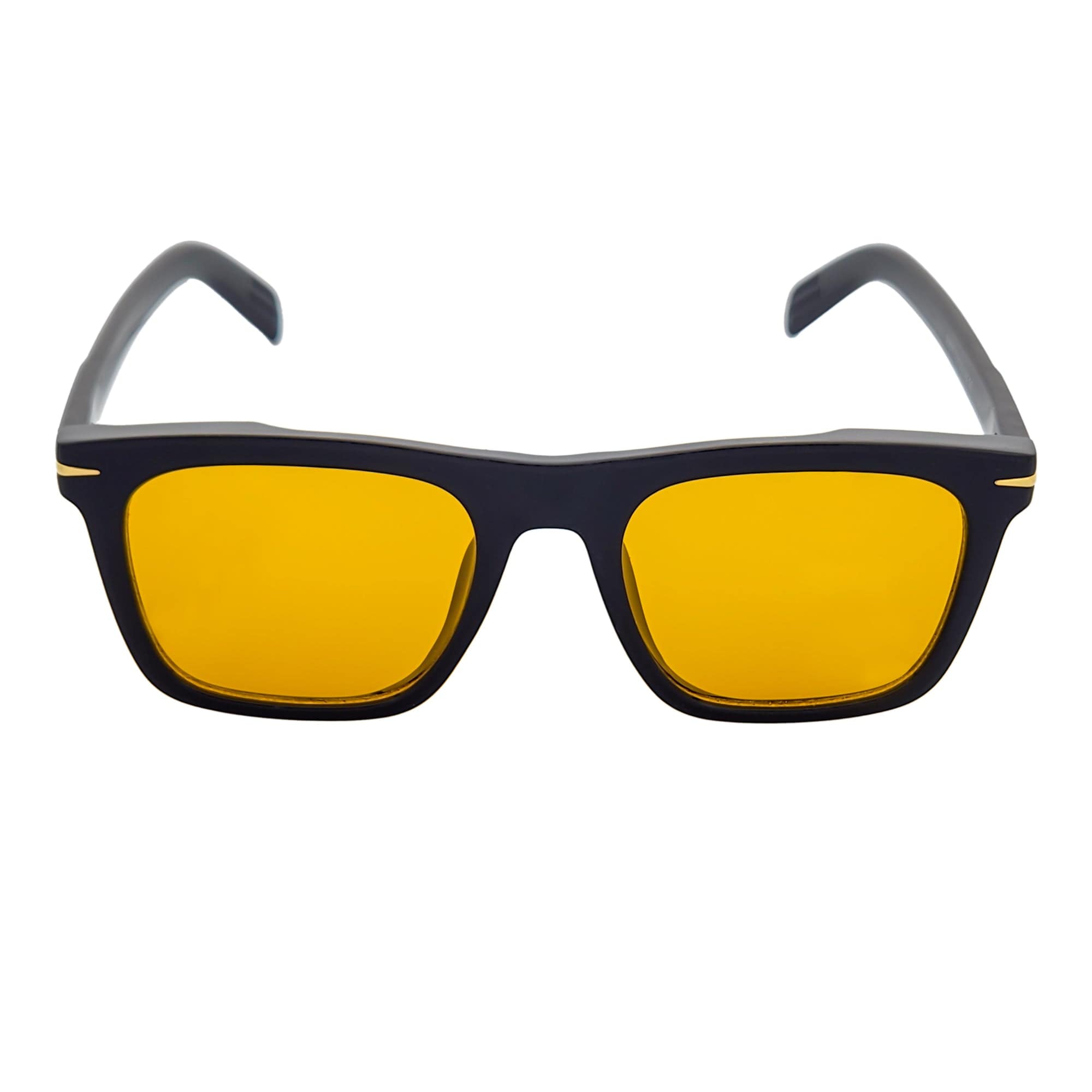 OXFORD - Square Horn Rimmed Sunglasses Metal Accent Black Yellow Tint