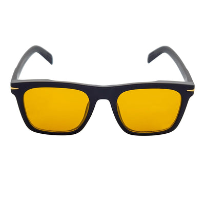 OXFORD - Square Horn Rimmed Sunglasses Metal Accent Black Yellow Tint